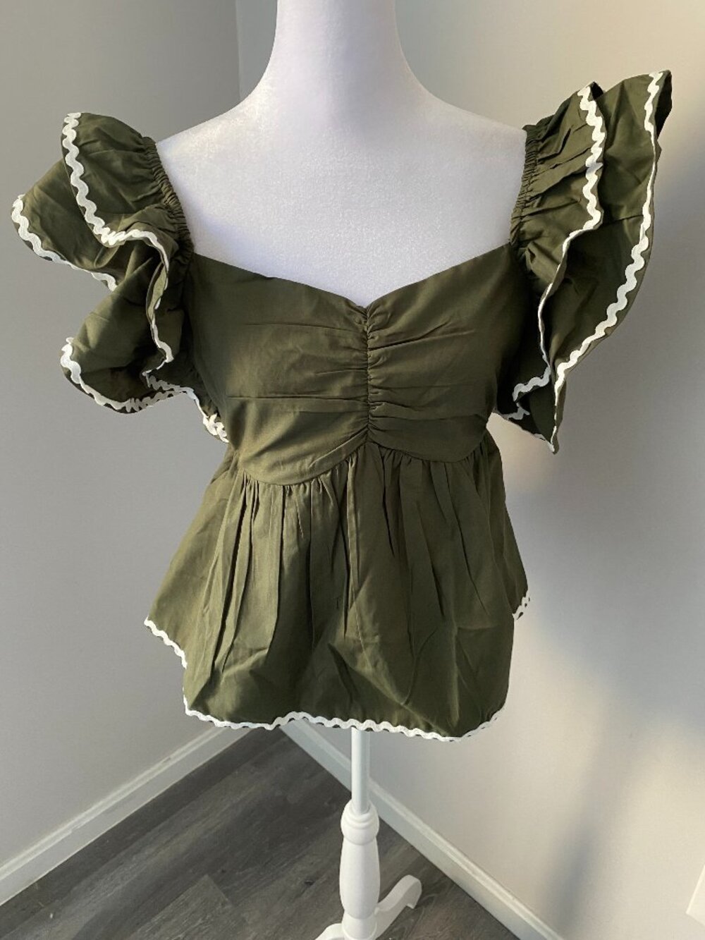 Olive Flutter Sleeve Top